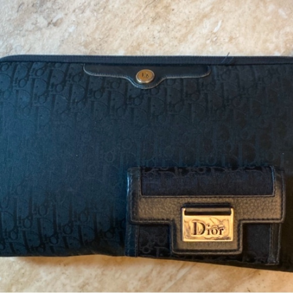 Dior Black Vintage Monogram Clutch and Keyholder EUC